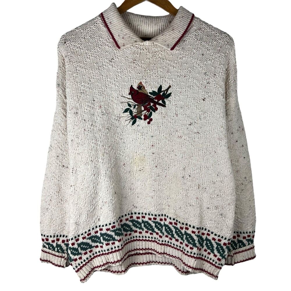 Vintage Shenandoah Ladies XL Crewneck Sweater Cardinal Collared USA Knit Grandma